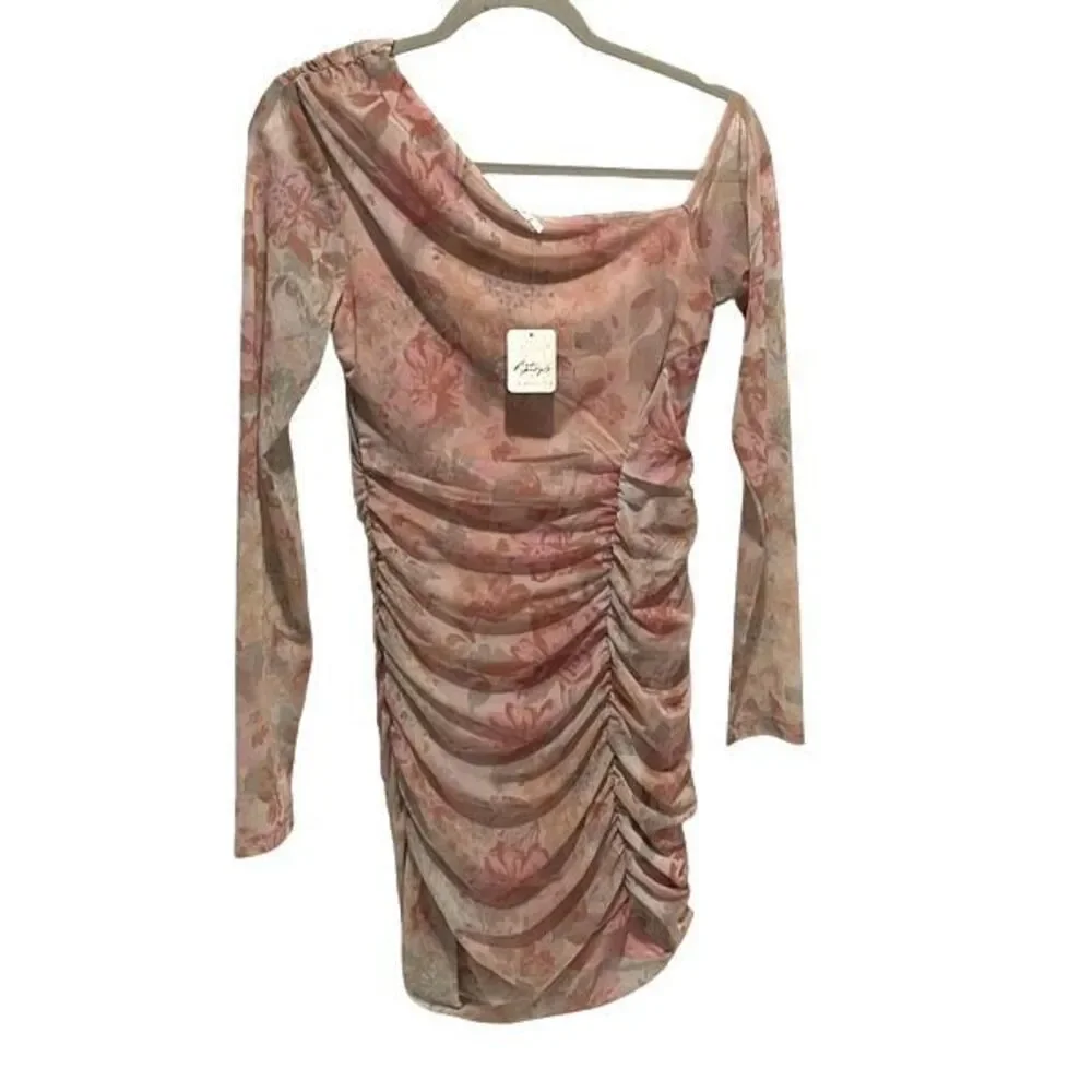 Free People Womens Chloe One Shoulder Ruched Bodycon Dress Multicolor Small NWT‎